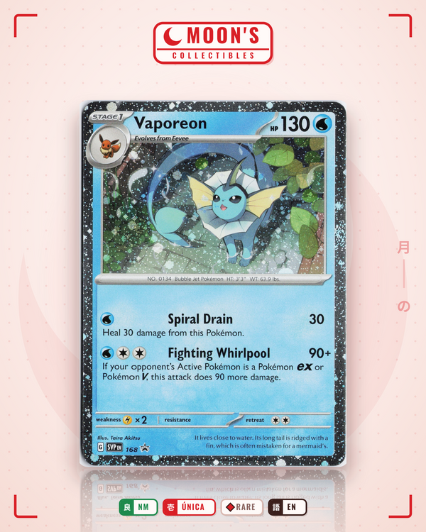 Carta Pokémon Vaporeon · Scarlet & Violet Black Star Promos #168 (NM) — pieza única en Moon's Collectibles México