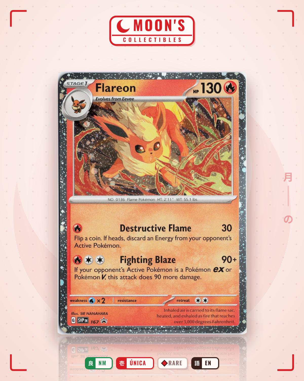 Carta Pokémon Flareon · Scarlet & Violet Black Star Promos #167 (NM) — pieza única en Moon's Collectibles México