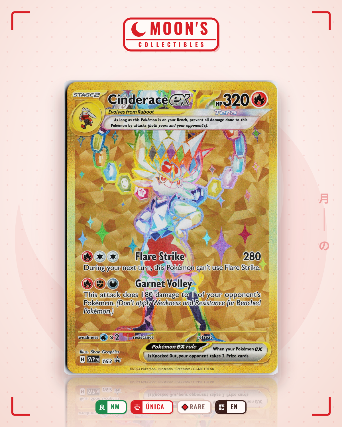Carta Pokémon Cinderace ex · Scarlet & Violet Black Star Promos #163 (NM) — pieza única en Moon's Collectibles México
