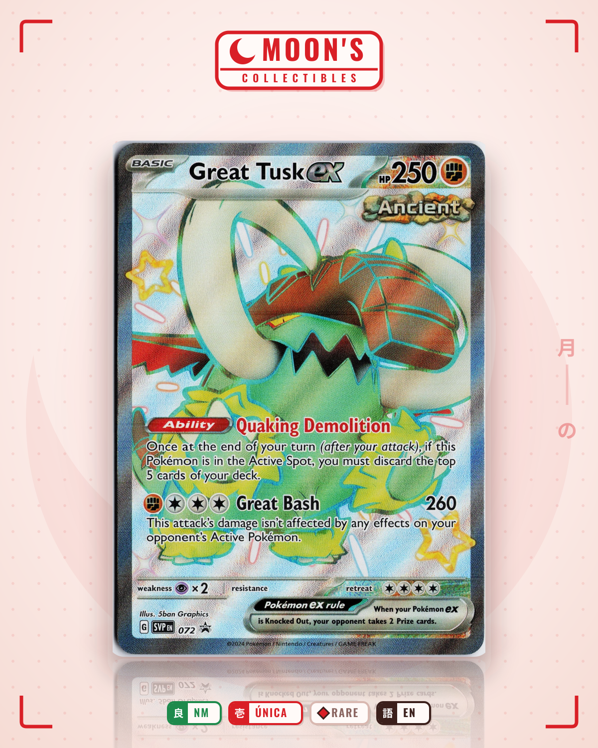 Carta Pokémon Great Tusk ex · Scarlet & Violet Black Star Promos #072 (NM) — pieza única en Moon's Collectibles México