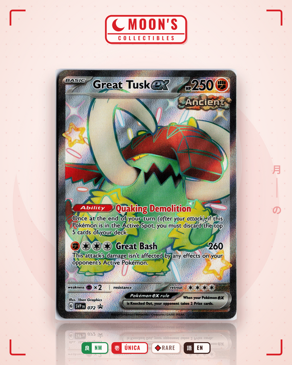 Carta Pokémon Great Tusk ex · Scarlet & Violet Black Star Promos #072 (NM) — pieza única en Moon's Collectibles México