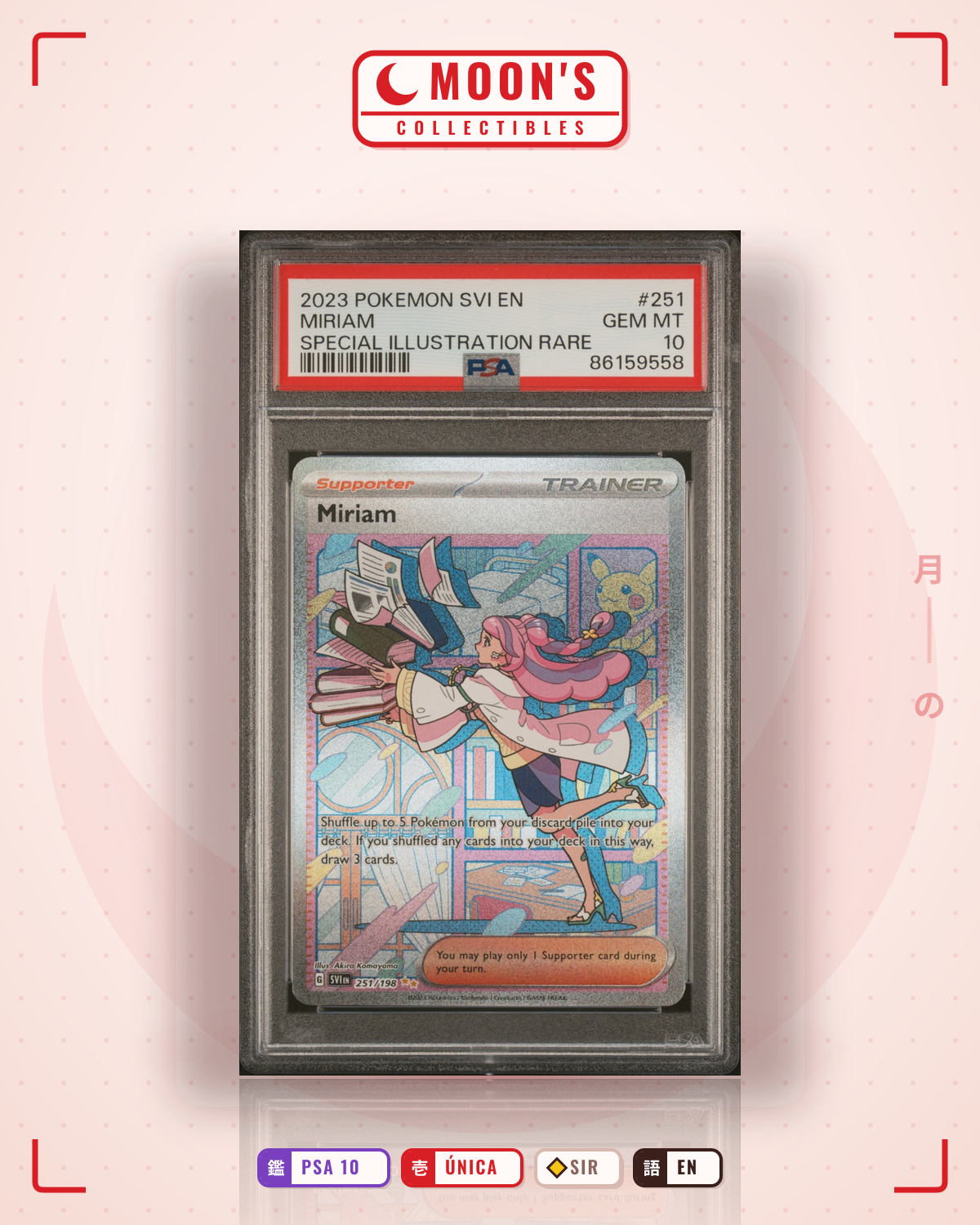 Carta Pokémon Miriam · Scarlet & Violet #251/198 (PSA 10) — pieza única en Moon's Collectibles México