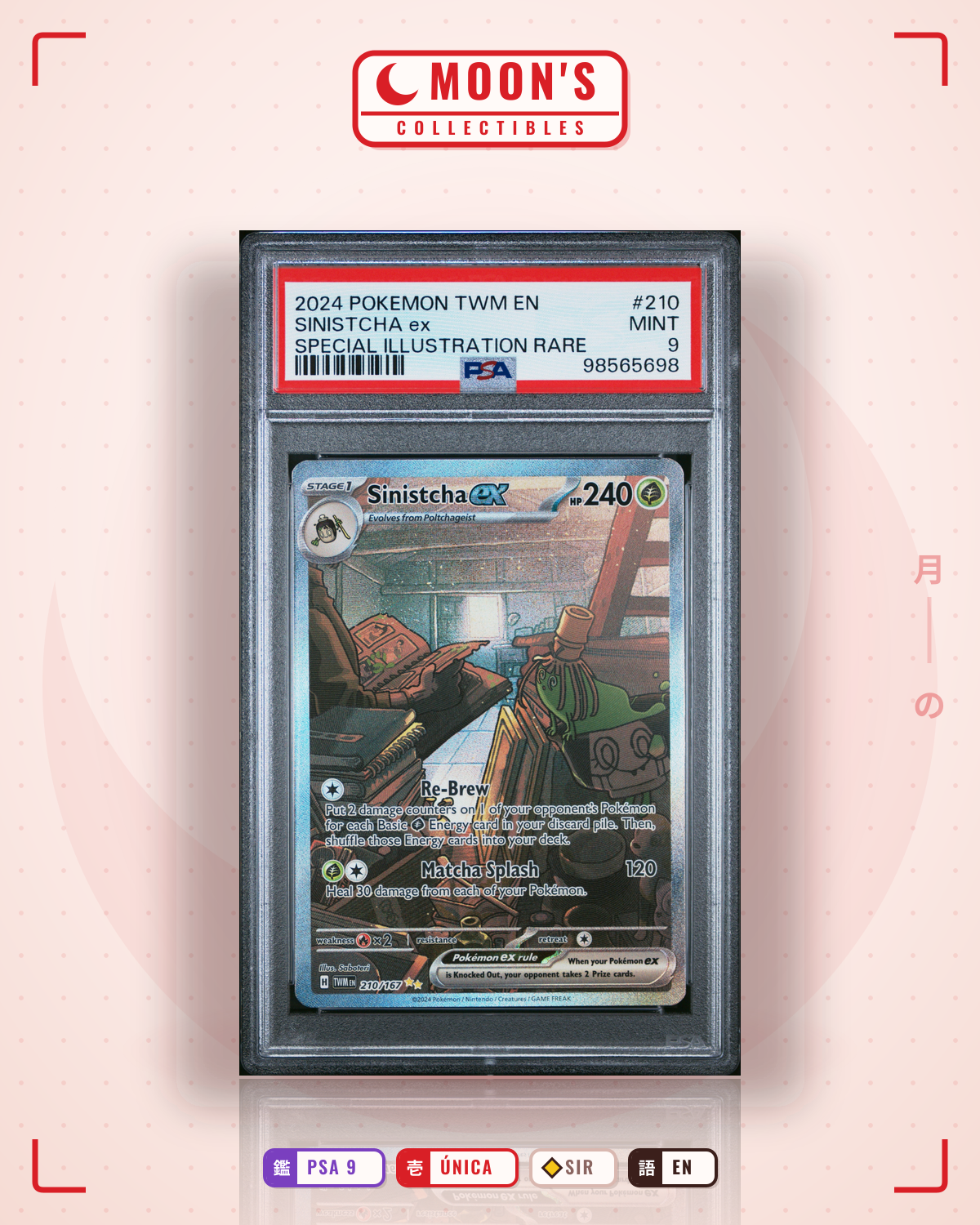 Carta Pokémon Sinistcha ex · Twilight Masquerade #210/167 (PSA 9) — pieza única en Moon's Collectibles México