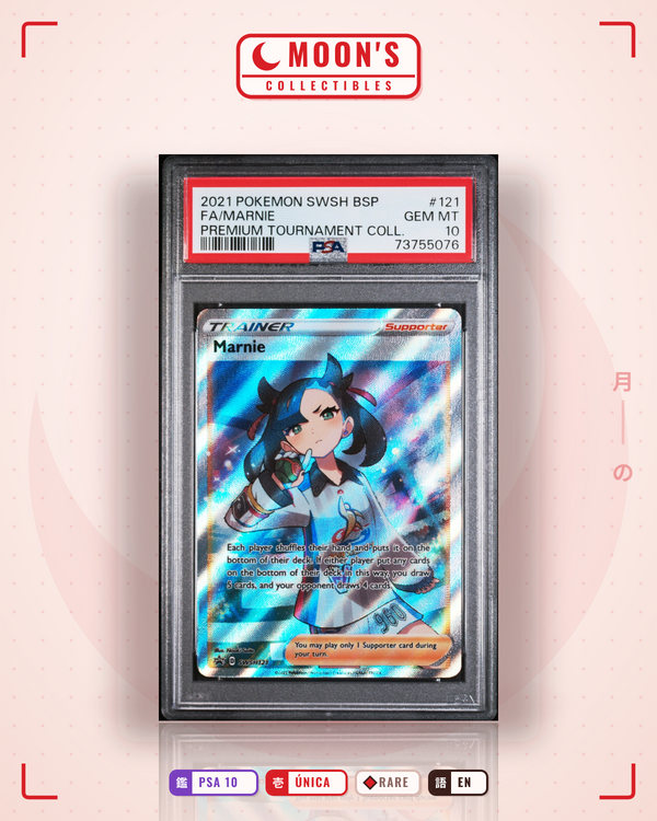 Carta Pokémon Marnie · SWSH Black Star Promos #SWSH121 (PSA 10) — pieza única en Moon's Collectibles México