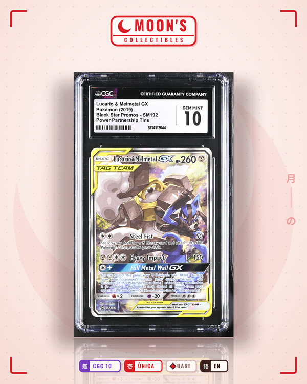 Carta Pokémon Lucario & Melmetal-GX · SM Black Star Promos #SM192 (CGC 10) — pieza única en Moon's Collectibles México