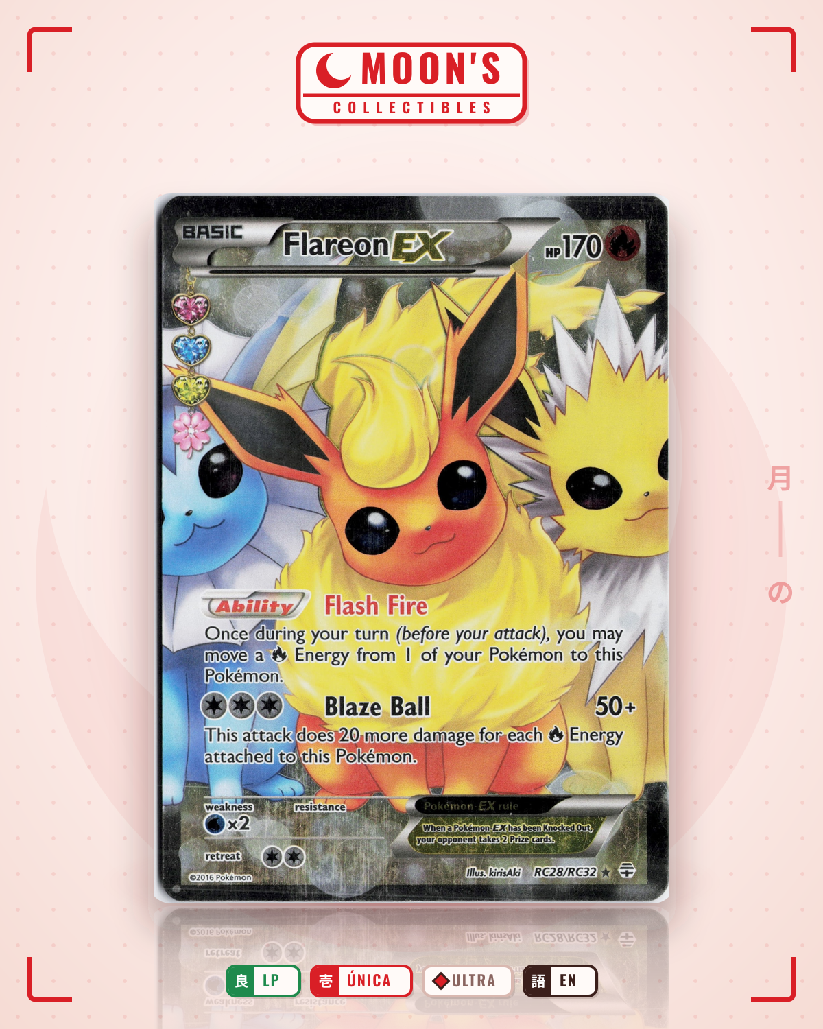 Carta Pokémon Flareon-EX · Generations #RC28/RC32 (LP) — pieza única en Moon's Collectibles México