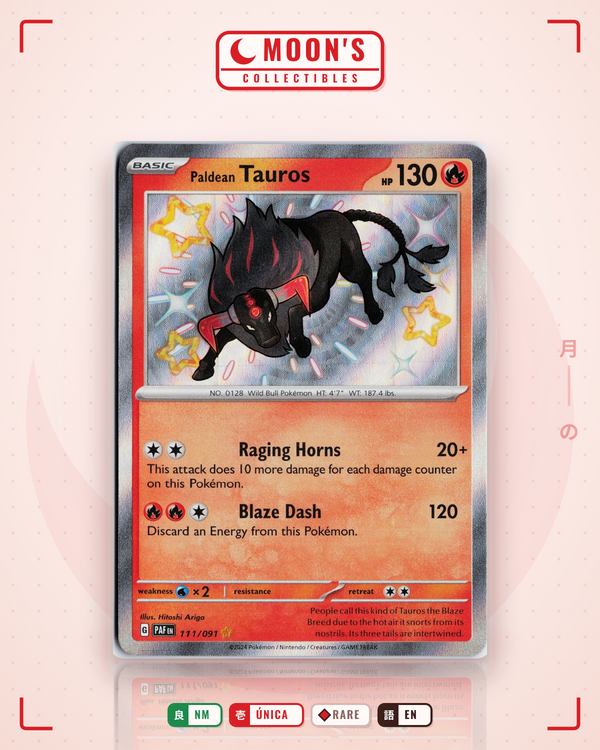 Carta Pokémon Paldean Tauros · Paldean Fates #111/091 (NM) — pieza única en Moon's Collectibles México