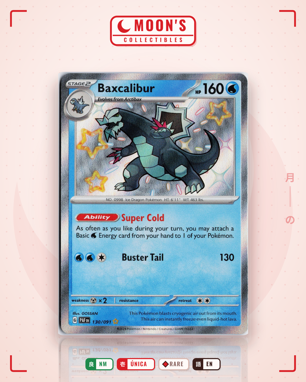 Carta Pokémon Baxcalibur · Paldean Fates #130/091 (NM) — pieza única en Moon's Collectibles México