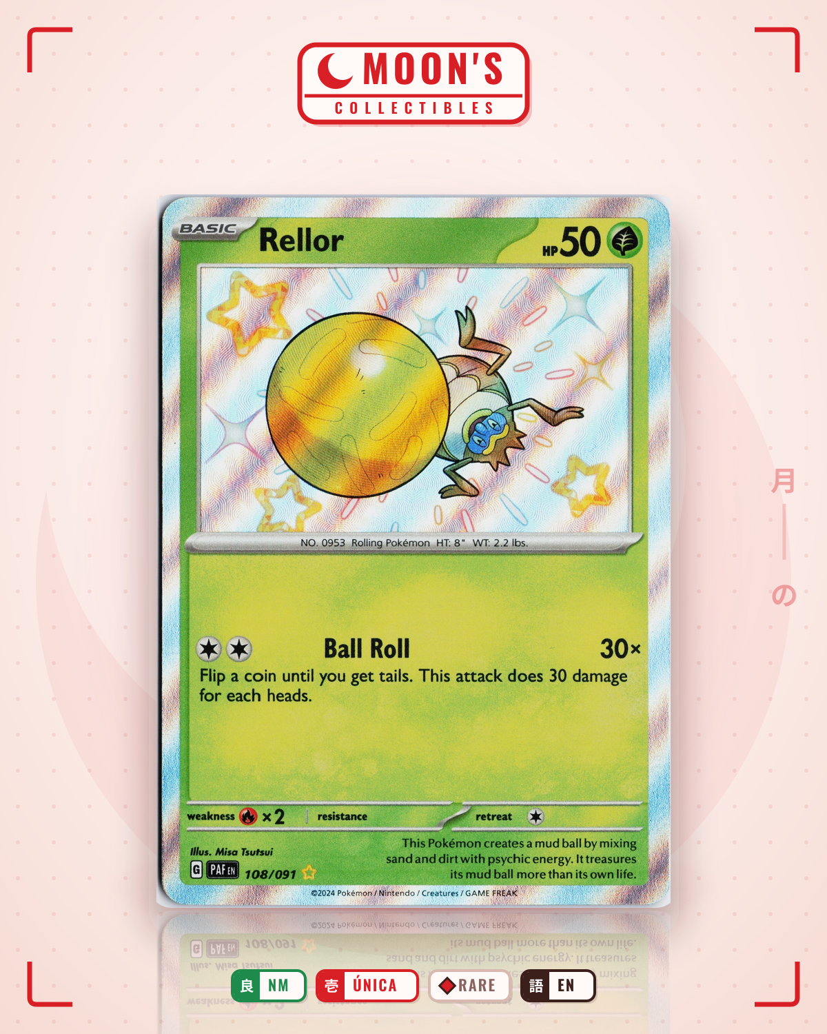 Carta Pokémon Rellor · Paldean Fates #108/091 (NM) — pieza única en Moon's Collectibles México