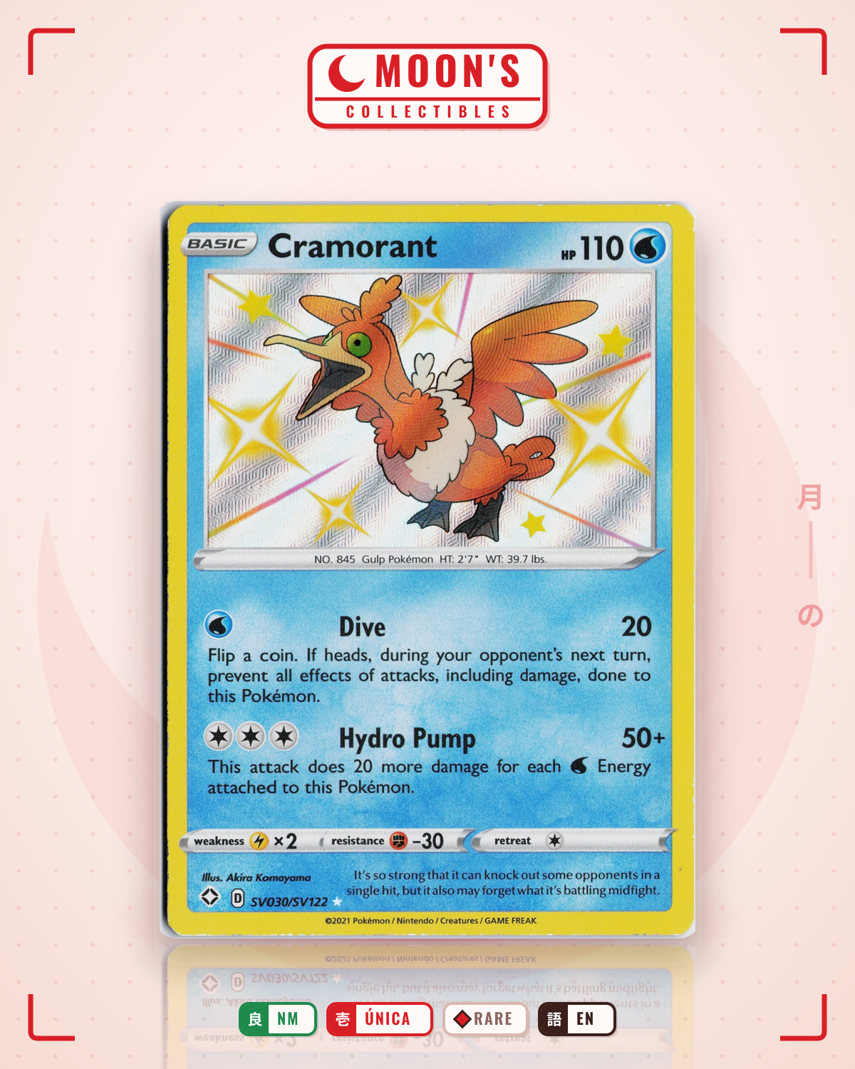 Carta Pokémon Cramorant · Shining Fates Shiny Vault #SV030/SV122 (NM) — pieza única en Moon's Collectibles México