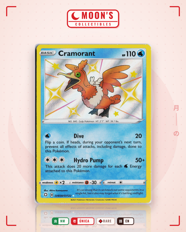 Carta Pokémon Cramorant · Shining Fates Shiny Vault #SV030/SV122 (NM) — pieza única en Moon's Collectibles México