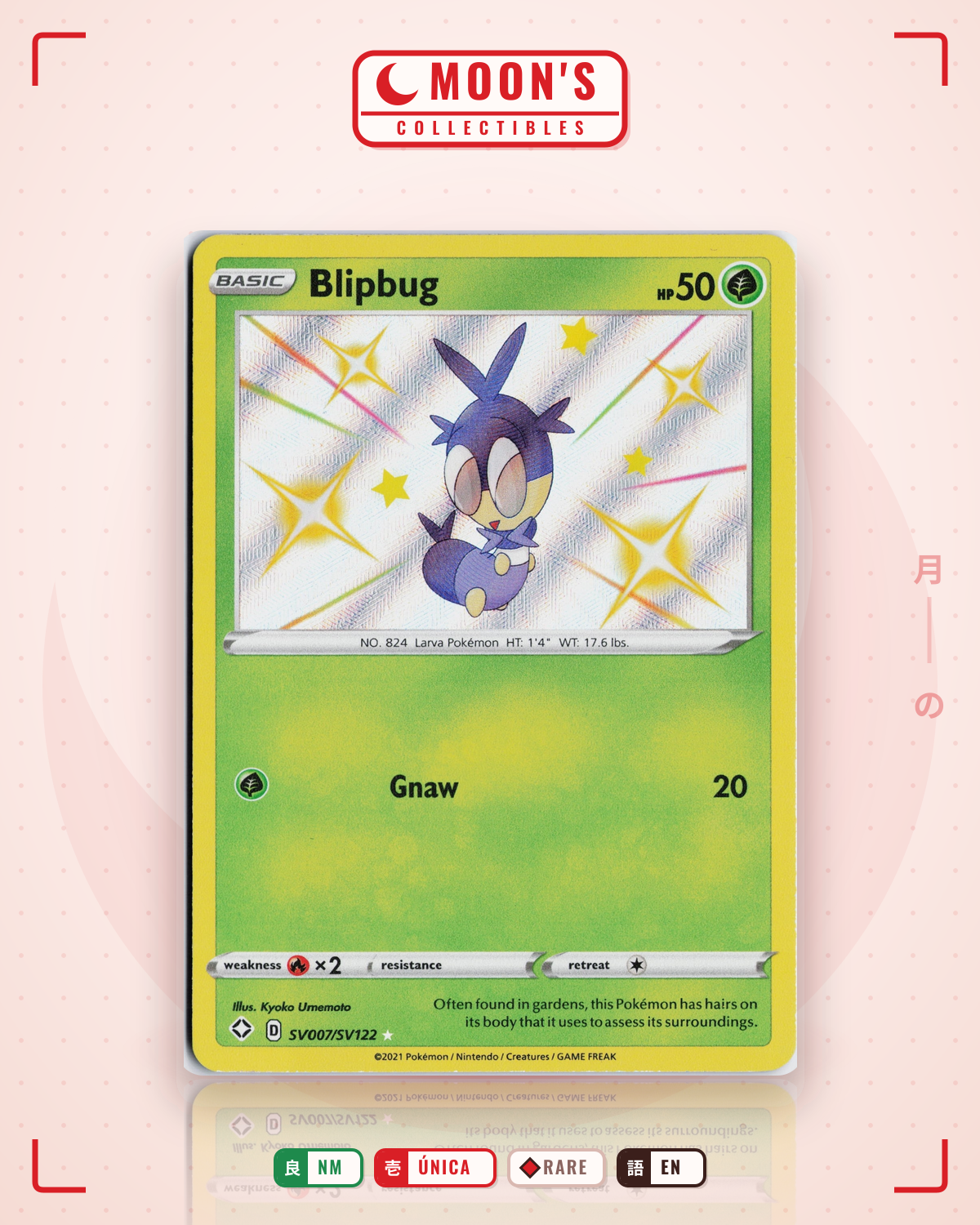 Carta Pokémon Blipbug · Shining Fates Shiny Vault #SV007/SV122 (NM) — pieza única en Moon's Collectibles México
