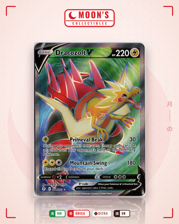 Carta Pokémon Dracozolt V · Evolving Skies #178/203 (NM) — pieza única en Moon's Collectibles México