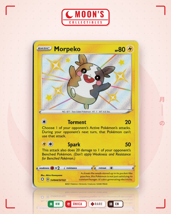 Carta Pokémon Morpeko · Shining Fates Shiny Vault #SV044/SV122 (NM) — pieza única en Moon's Collectibles México
