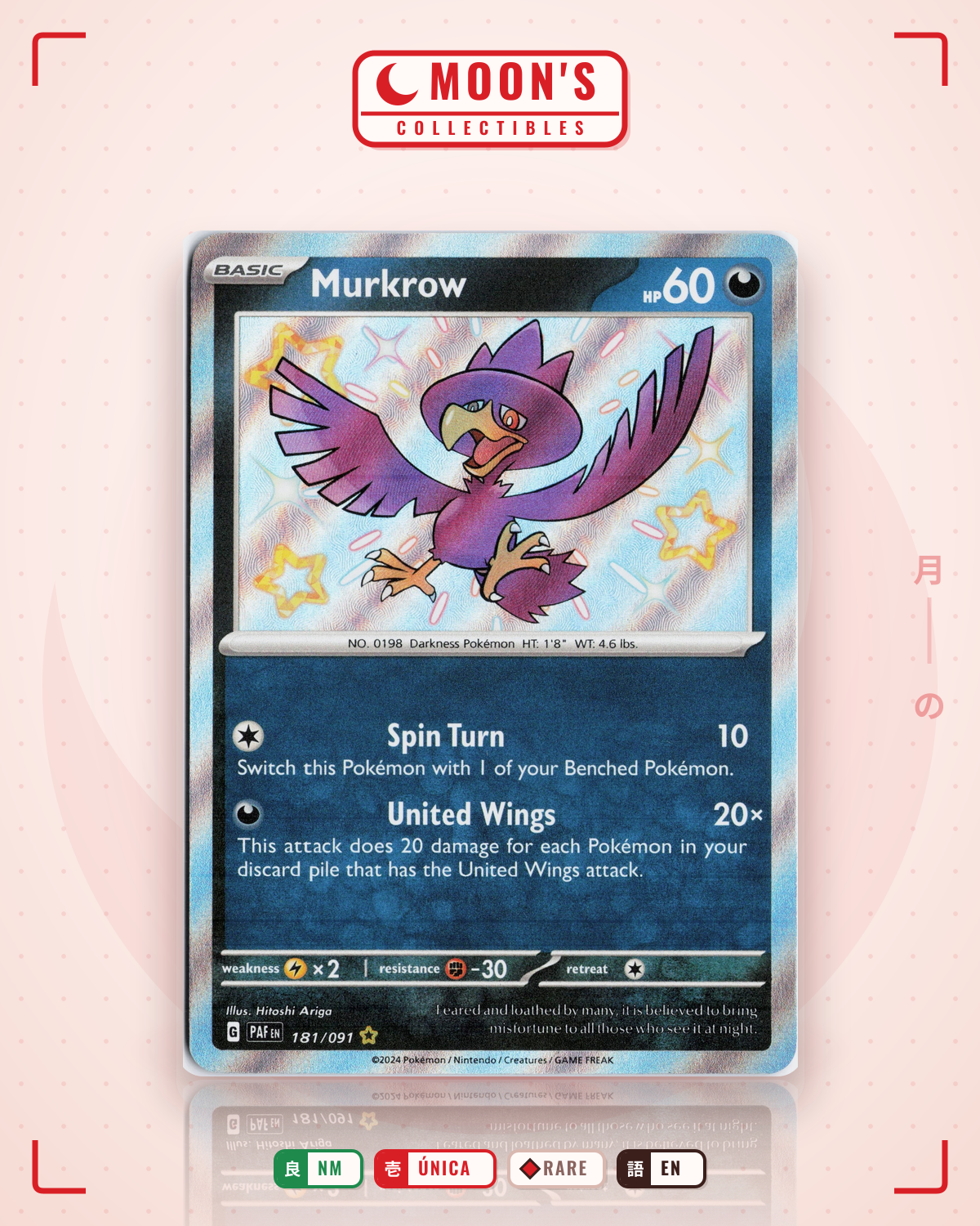 Carta Pokémon Murkrow · Paldean Fates #181/091 (NM) — pieza única en Moon's Collectibles México