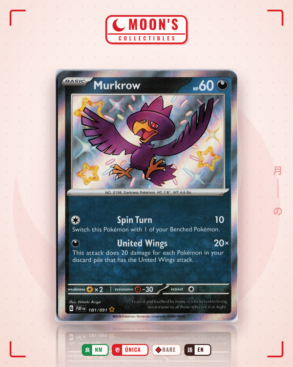 Carta Pokémon Murkrow · Paldean Fates #181/091 (NM) — pieza única en Moon's Collectibles México