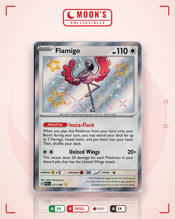 Carta Pokémon Flamigo · Paldean Fates #211/091 (NM) — pieza única en Moon's Collectibles México