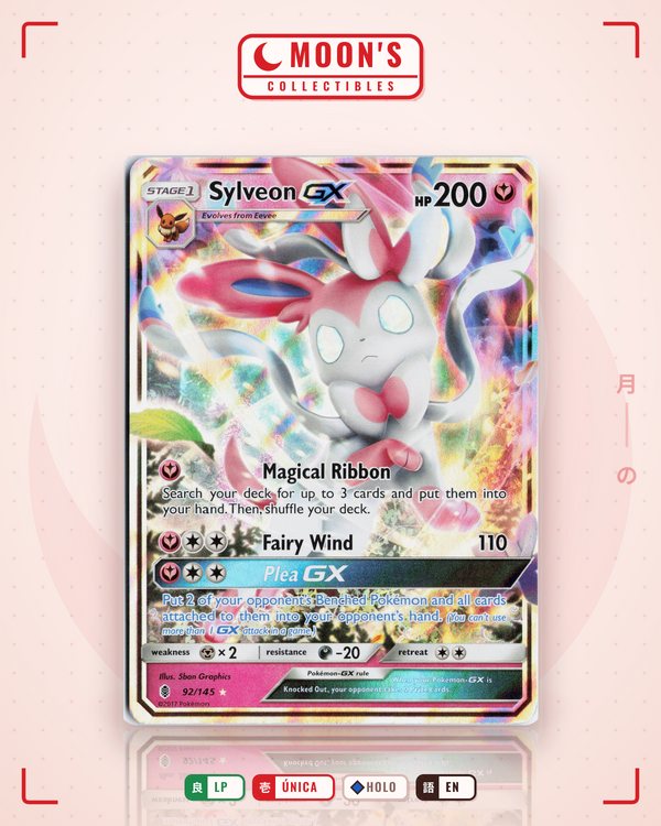 Carta Pokémon Sylveon-GX · Guardians Rising #92/145 (LP) — pieza única en Moon's Collectibles México