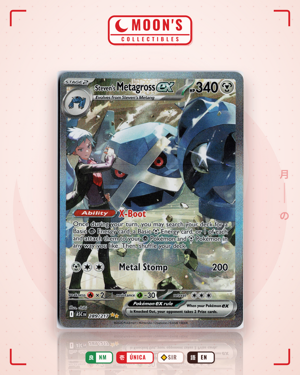 Carta Pokémon Steven's Metagross ex · Ascended Heroes #289/217 (NM) — pieza única en Moon's Collectibles México