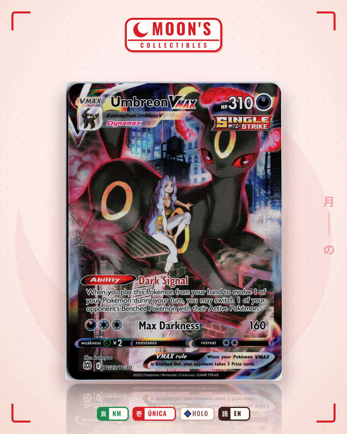 Carta Pokémon Umbreon VMAX · Brilliant Stars Trainer Gallery #TG23/TG30 (NM) — pieza única en Moon's Collectibles México