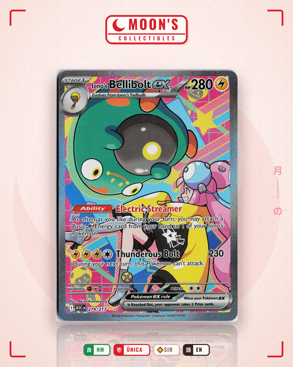 Carta Pokémon Iono's Bellibolt ex · Ascended Heroes #279/217 (NM) — pieza única en Moon's Collectibles México