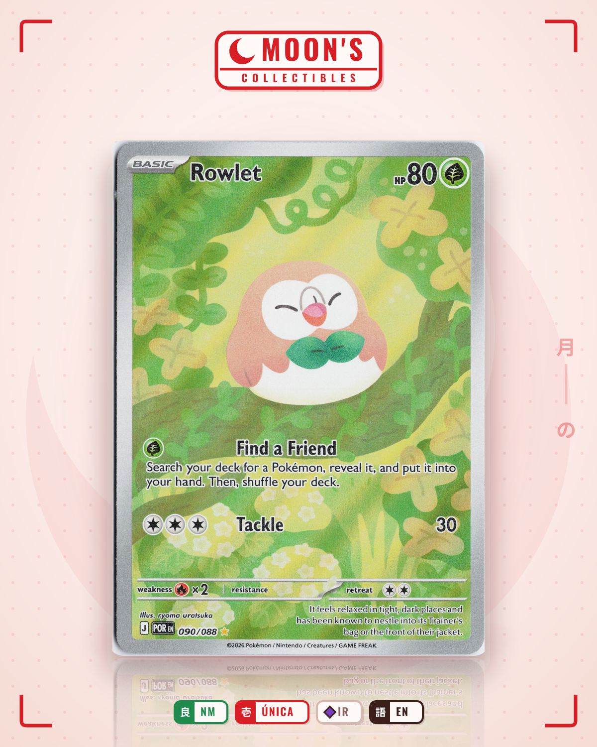 Carta Pokémon Rowlet · Perfect Order #090/088 (NM) — pieza única en Moon's Collectibles México