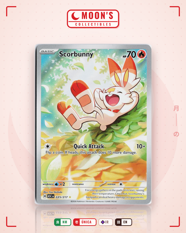 Carta Pokémon Scorbunny · Ascended Heroes #225/217 (NM) — pieza única en Moon's Collectibles México