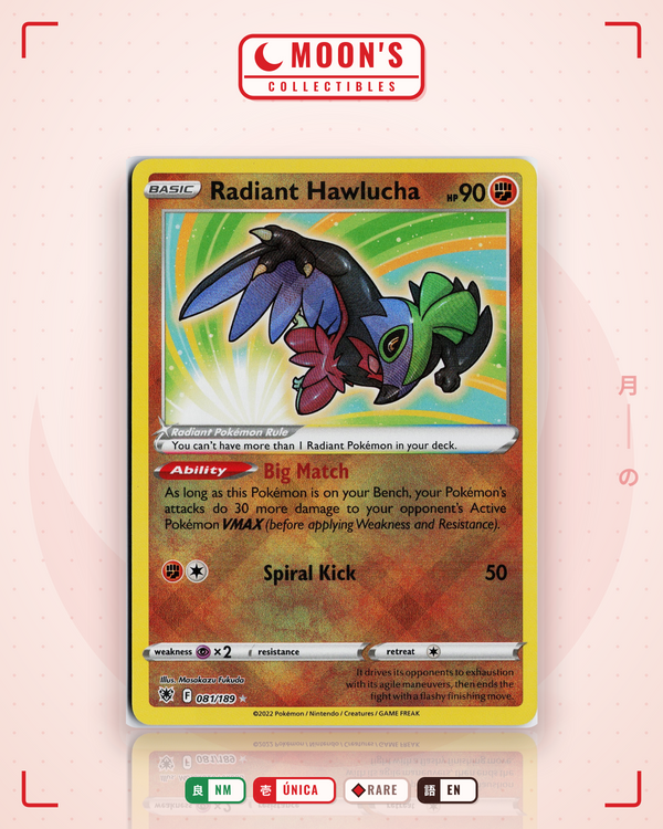 Carta Pokémon Radiant Hawlucha · Astral Radiance #081/189 (NM) — pieza única en Moon's Collectibles México