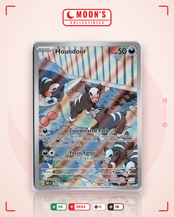 Carta Pokémon Houndour · Obsidian Flames #204/197 (NM) — pieza única en Moon's Collectibles México