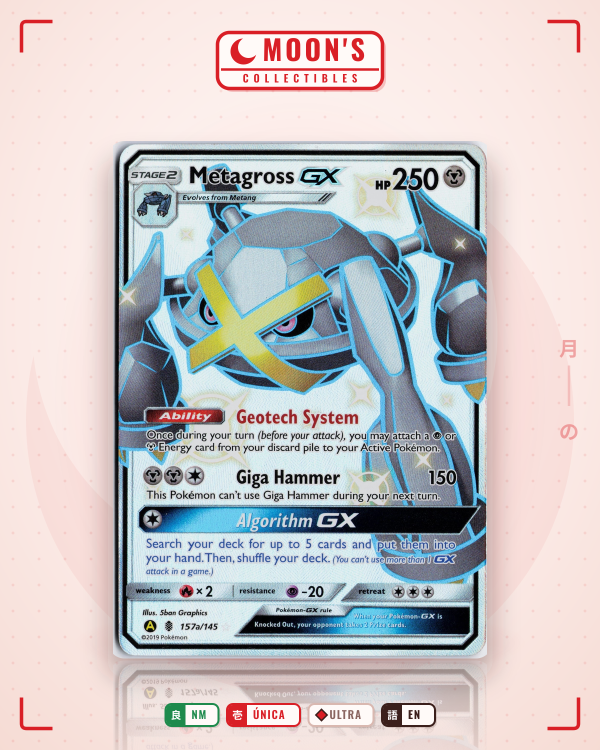 Carta Pokémon Metagross-GX · Guardians Rising #157a/145 (NM) — pieza única en Moon's Collectibles México