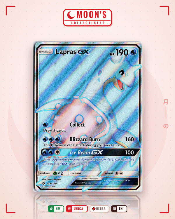Carta Pokémon Lapras-GX · Sun & Moon #139/149 (NM) — pieza única en Moon's Collectibles México