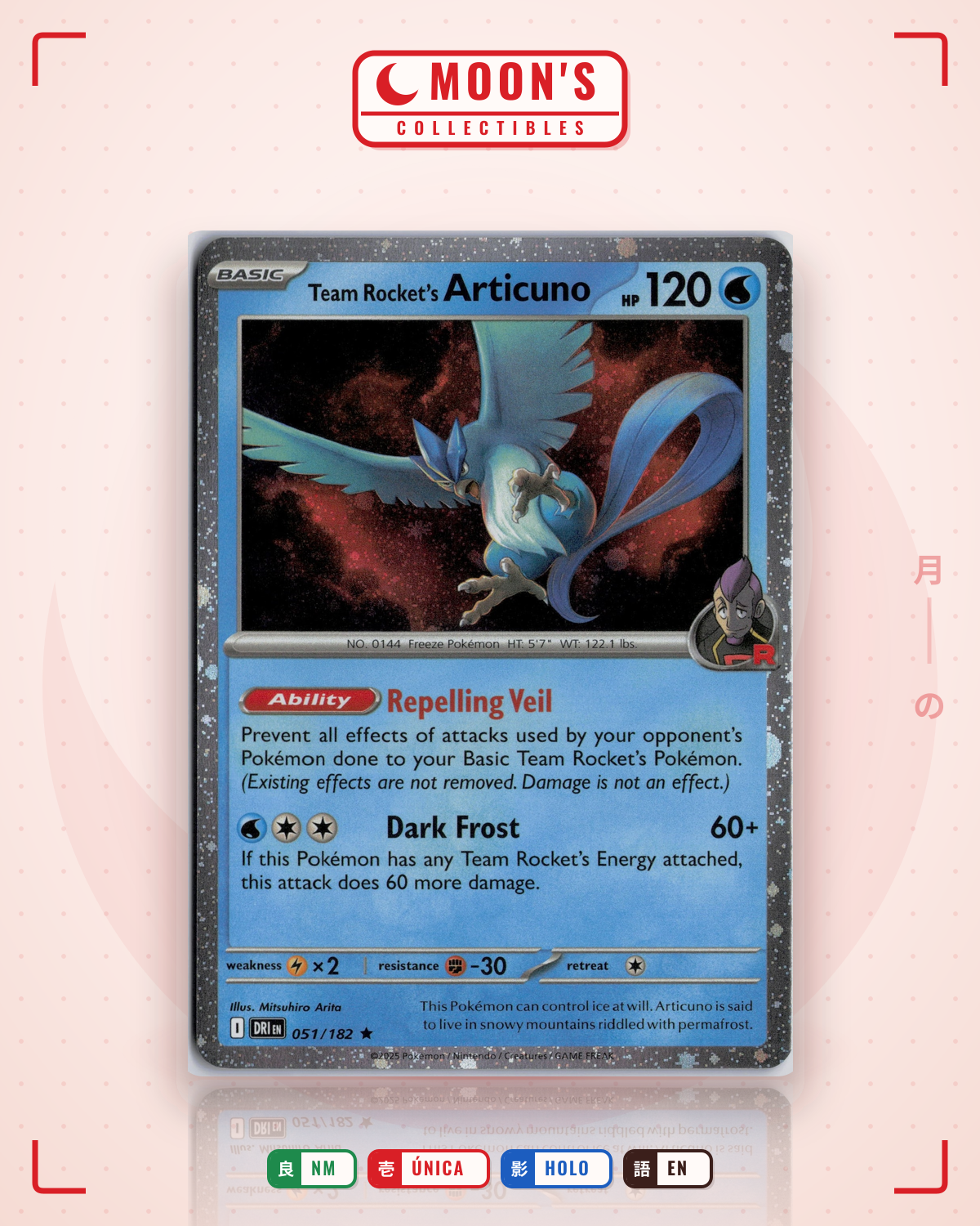Carta Pokémon Team Rocket's Articuno · Destined Rivals #051/182 (NM) — pieza única en Moon's Collectibles México
