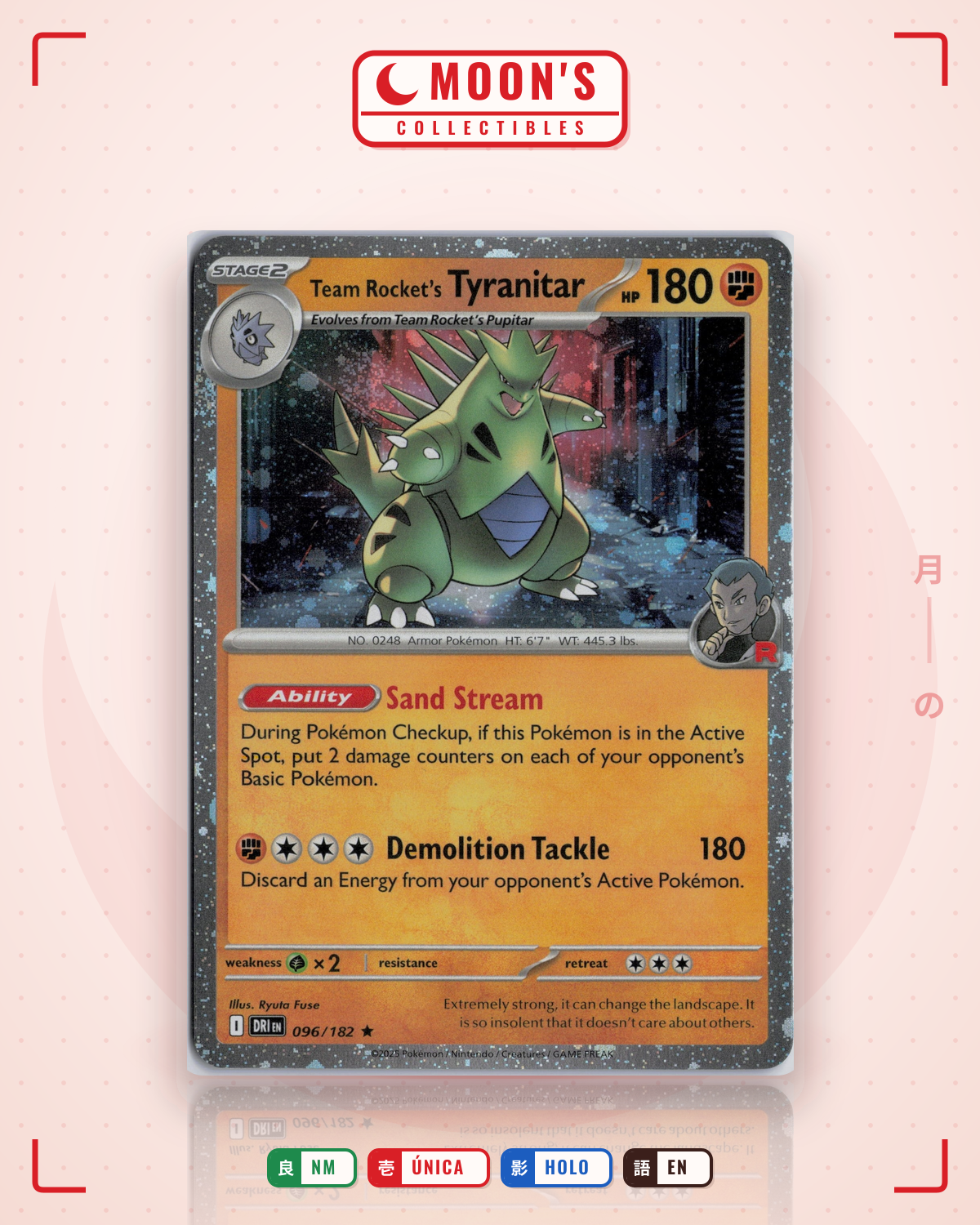 Carta Pokémon Team Rocket's Tyranitar · Destined Rivals #096/182 (NM) — pieza única en Moon's Collectibles México