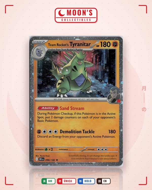 Carta Pokémon Team Rocket's Tyranitar · Destined Rivals #096/182 (NM) — pieza única en Moon's Collectibles México