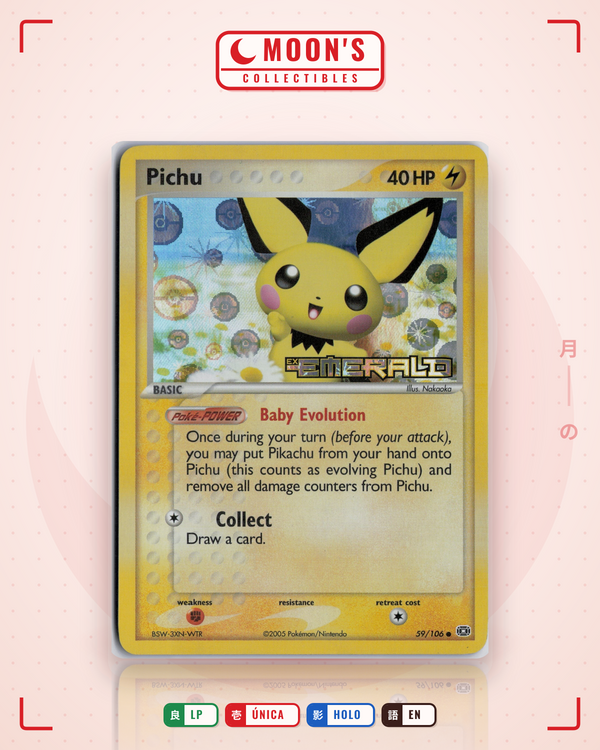 Carta Pokémon Pichu · Emerald #59/106 (LP) — pieza única en Moon's Collectibles México