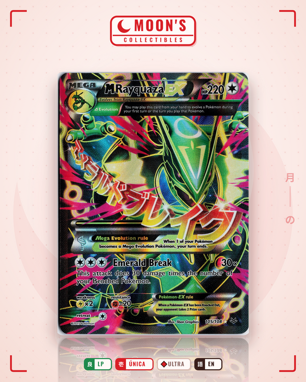 Carta Pokémon M Rayquaza-EX · Roaring Skies #105/108 (LP) — pieza única en Moon's Collectibles México