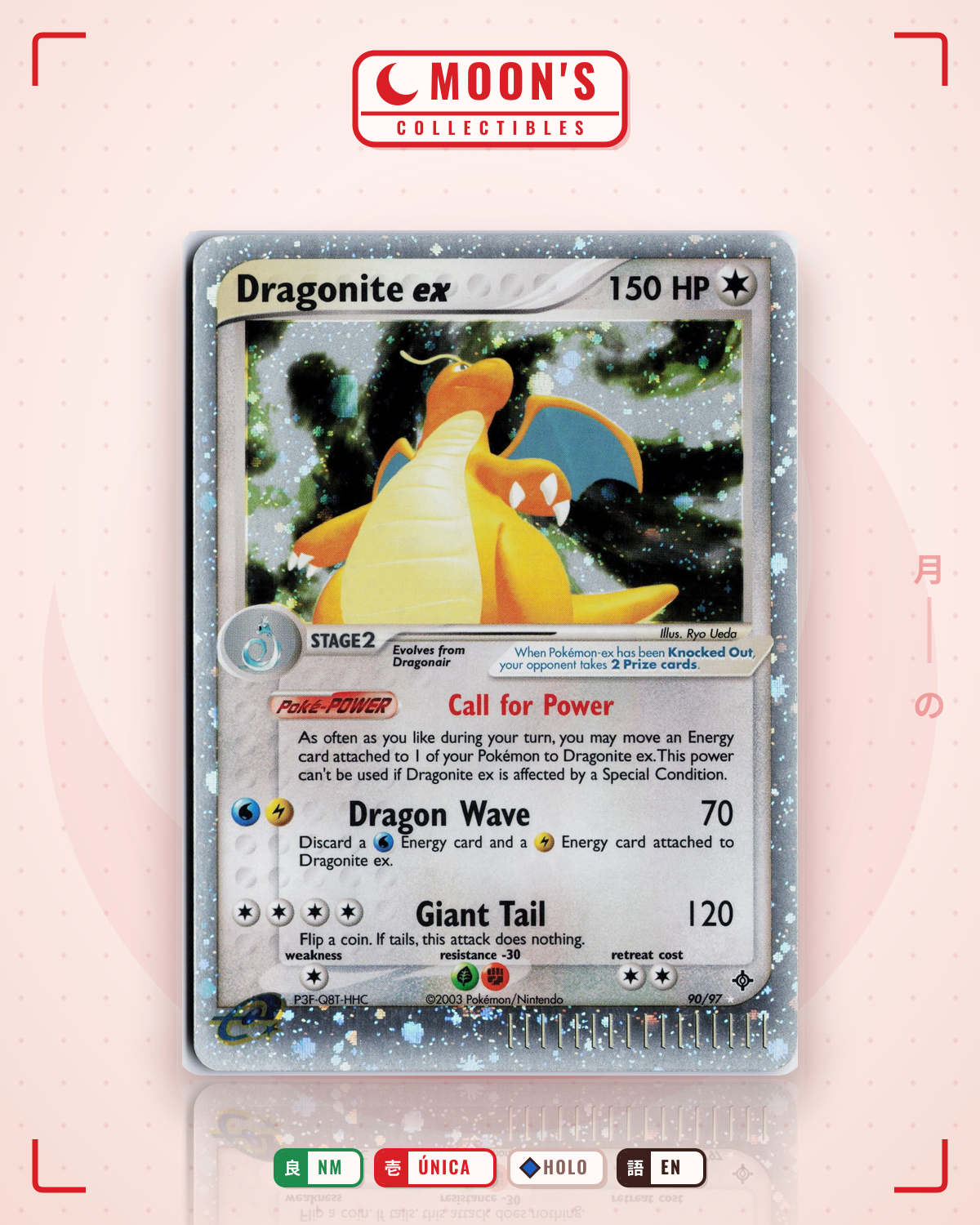 Carta Pokémon Dragonite ex · Dragon #90/97 (NM) — pieza única en Moon's Collectibles México