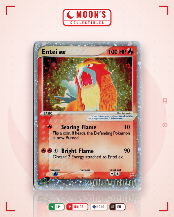 Carta Pokémon Entei ex · Team Magma vs Team Aqua #91/95 (LP) — pieza única en Moon's Collectibles México