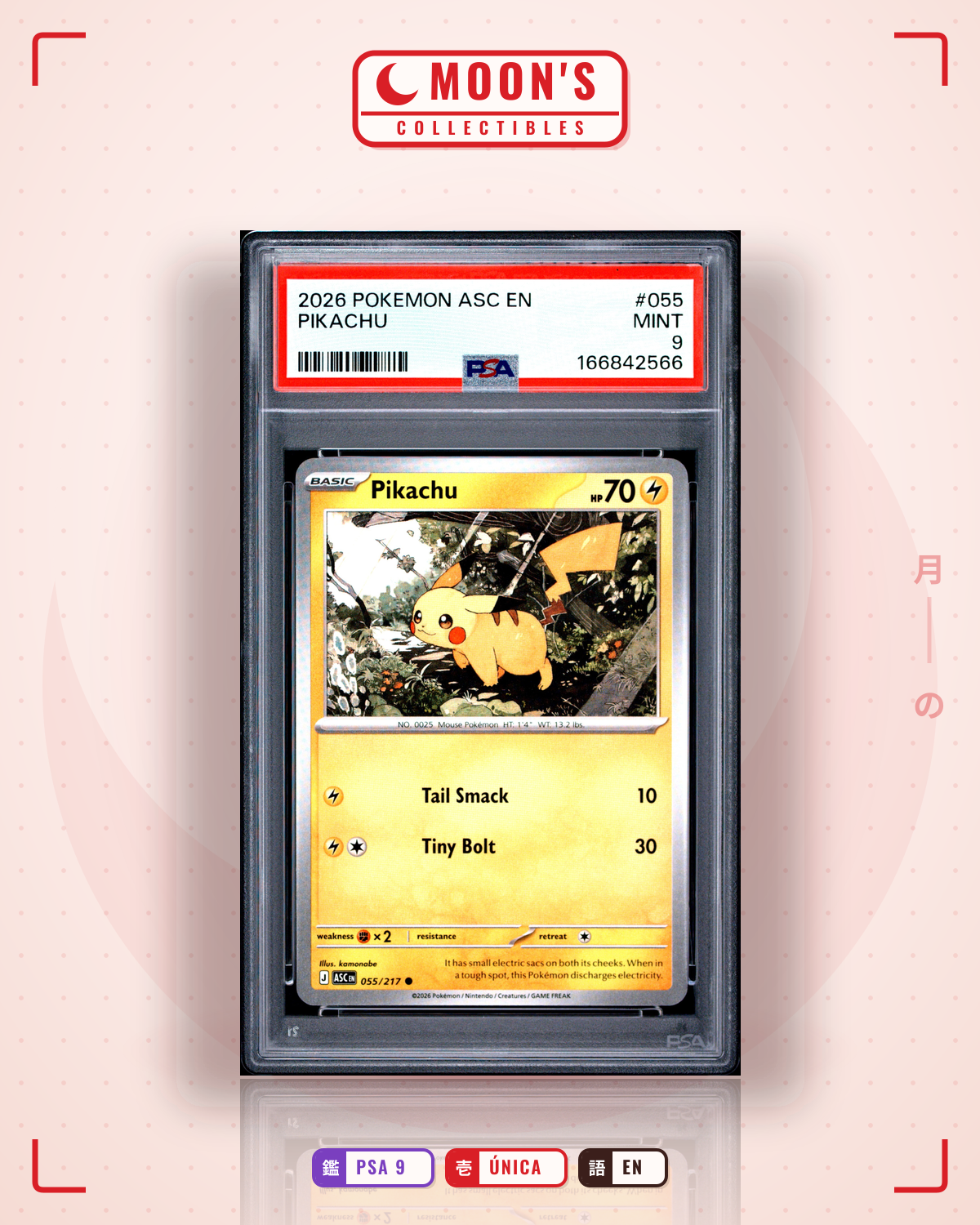 Carta Pokémon Pikachu · Ascended Heroes #055/217 (PSA 9) — pieza única en Moon's Collectibles México