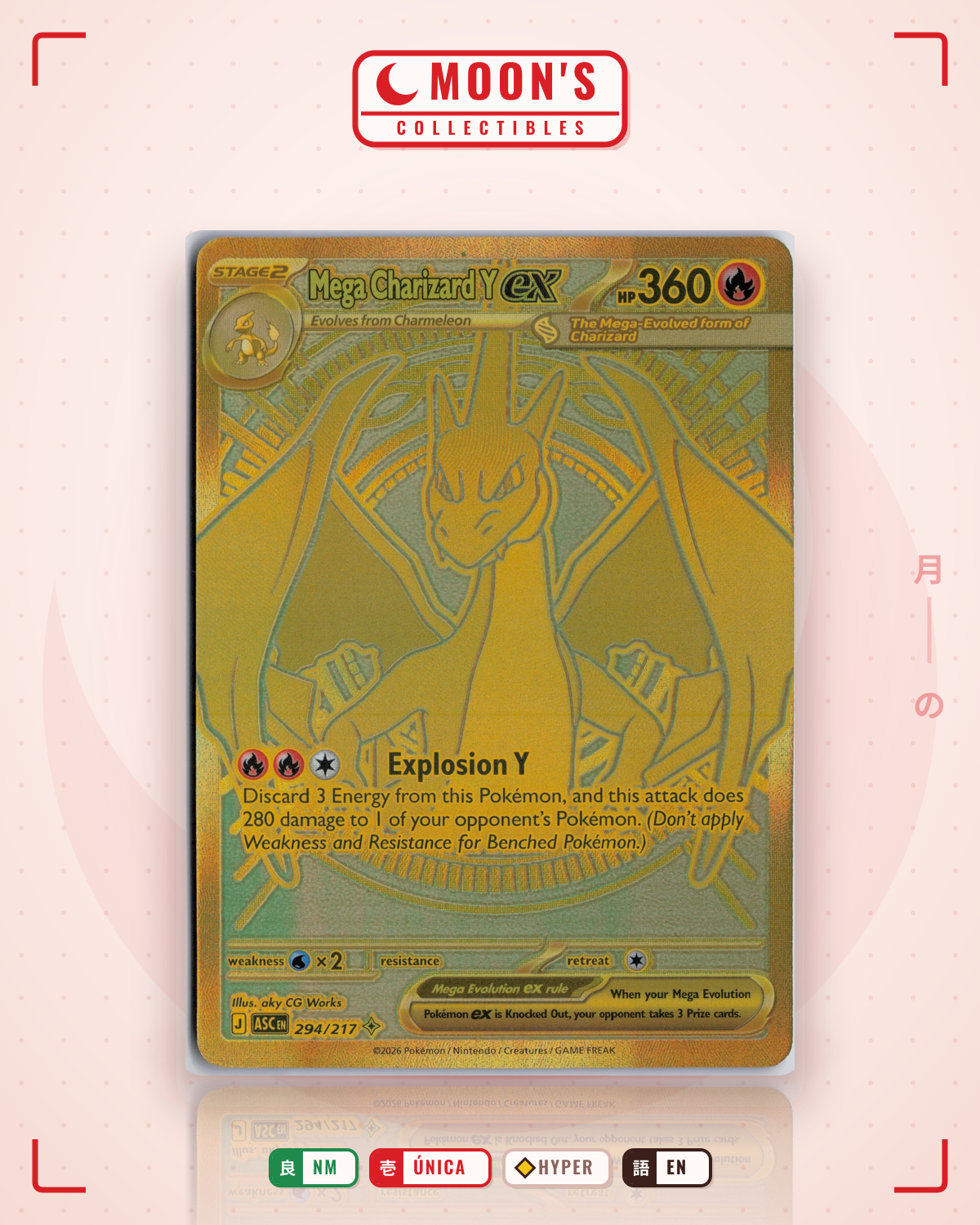 Carta Pokémon Mega Charizard Y ex · Ascended Heroes #294/217 (NM) — pieza única en Moon's Collectibles México