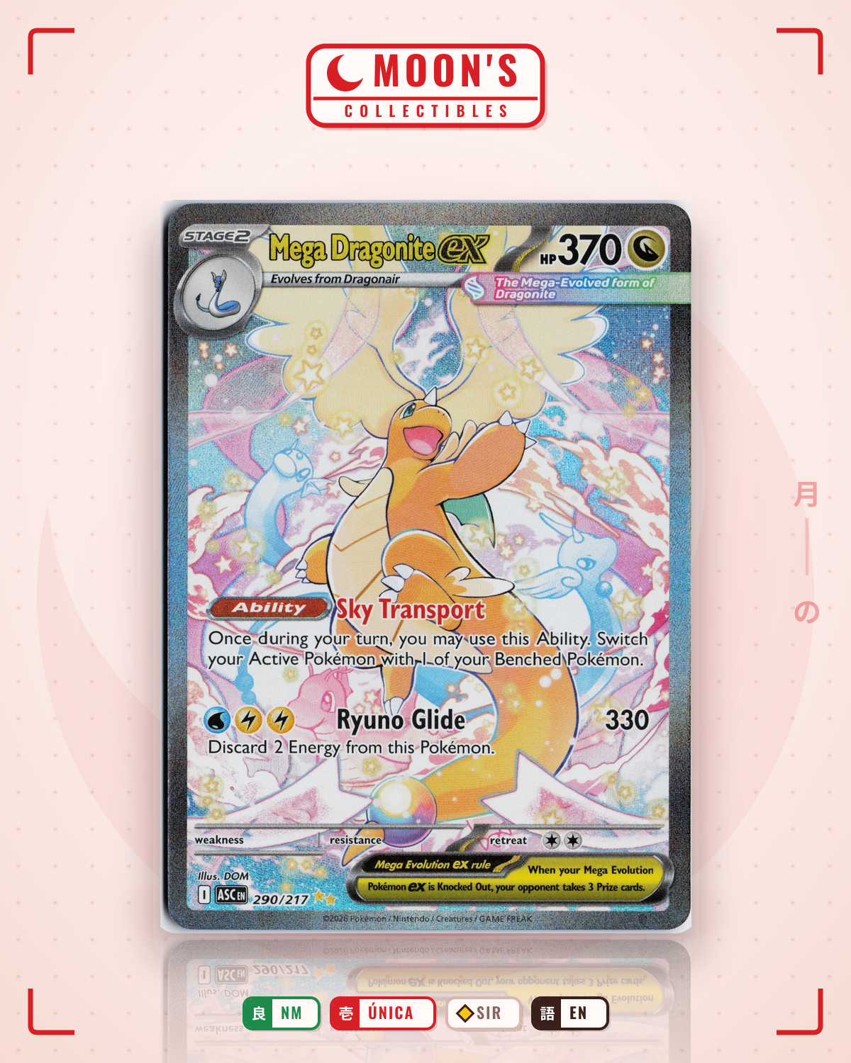 Carta Pokémon Mega Dragonite ex · Ascended Heroes #290/217 (NM) — pieza única en Moon's Collectibles México