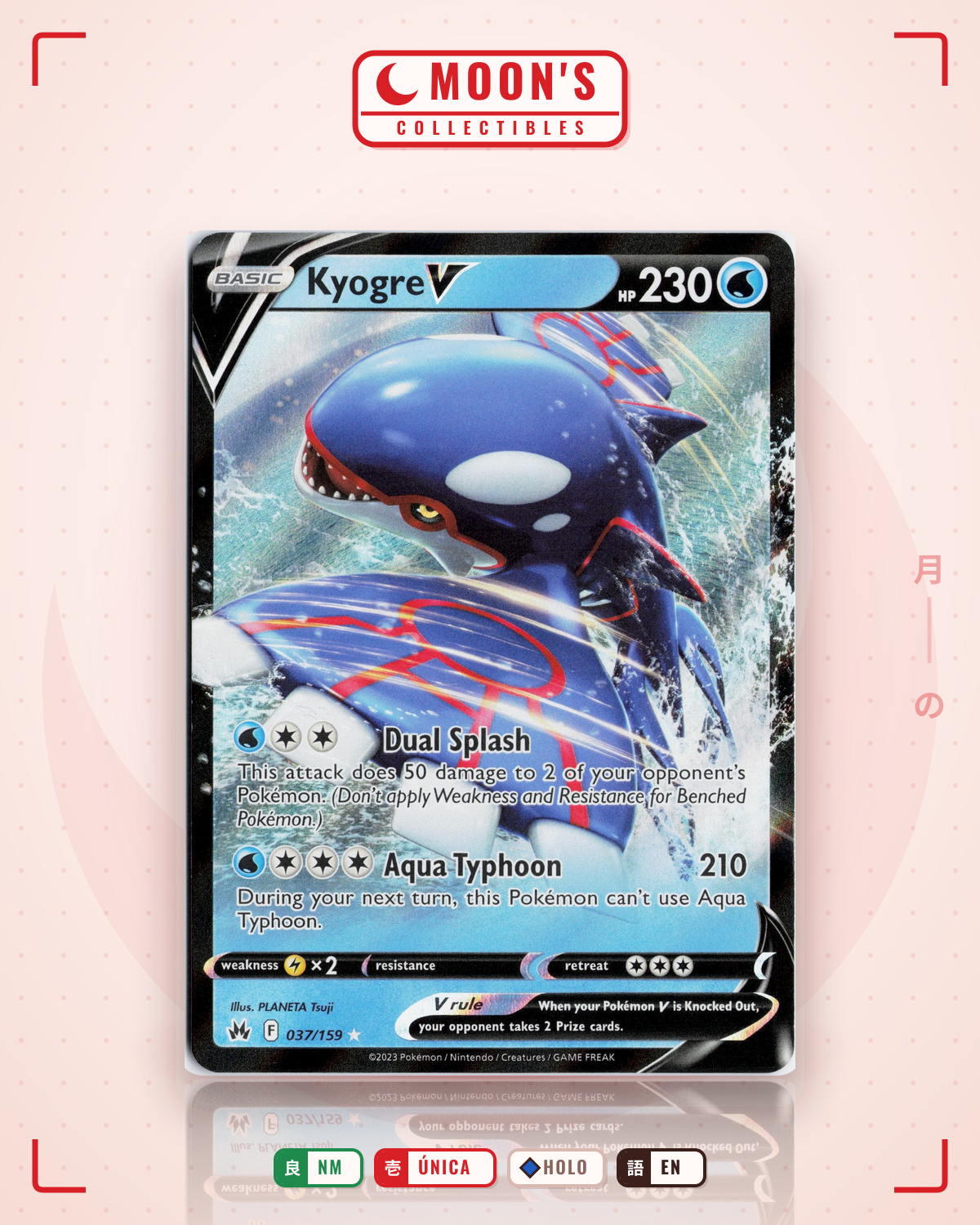 Carta Pokémon Kyogre V · Crown Zenith #037/159 (NM) — pieza única en Moon's Collectibles México