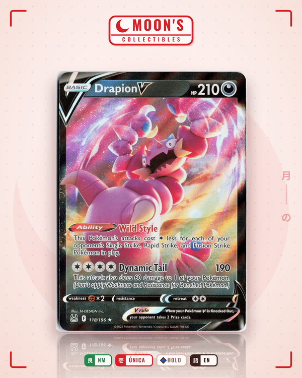Carta Pokémon Drapion V · Lost Origin #118/196 (NM) — pieza única en Moon's Collectibles México