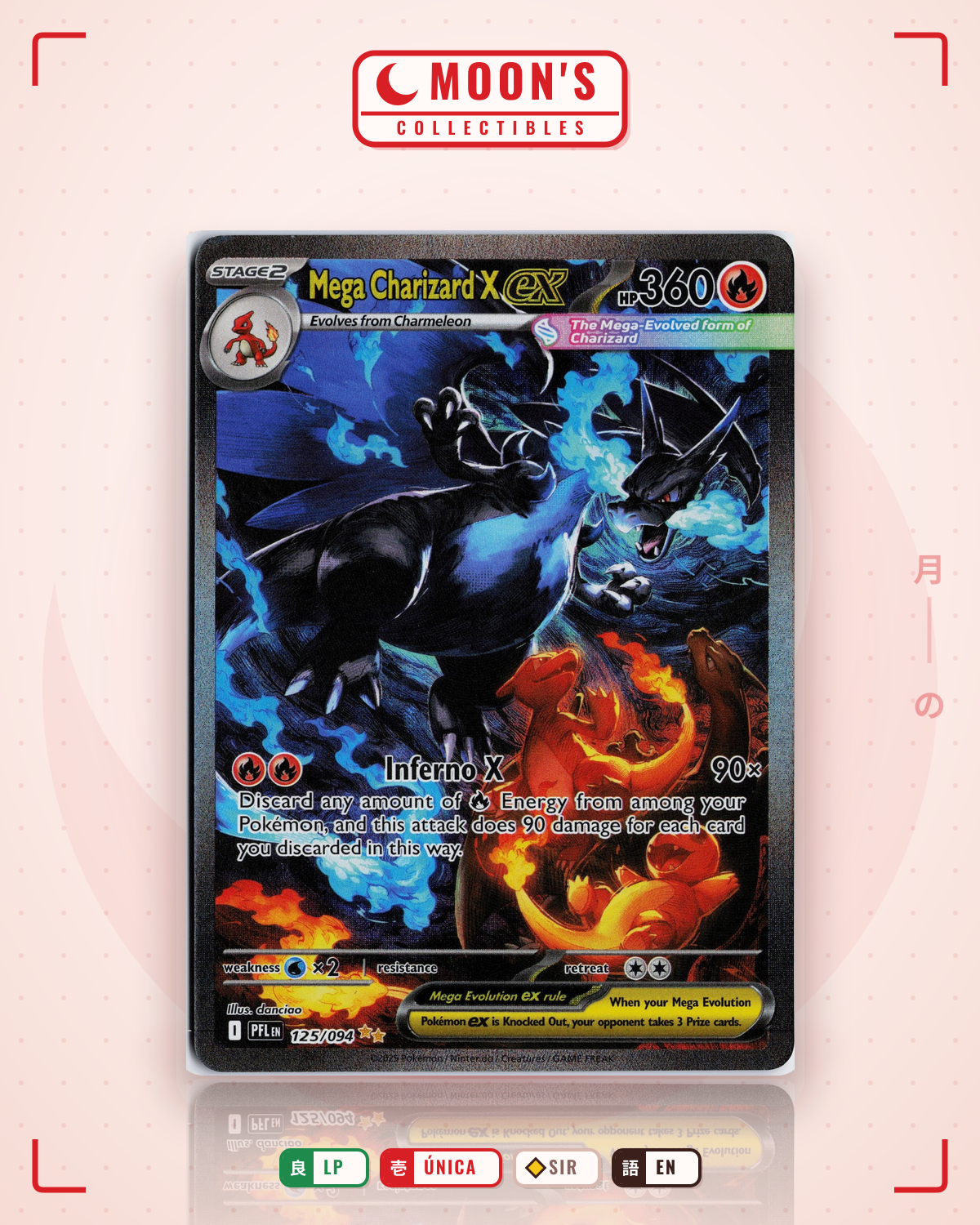 Carta Pokémon Mega Charizard X ex · Phantasmal Flames #125/094 (LP) — pieza única en Moon's Collectibles México