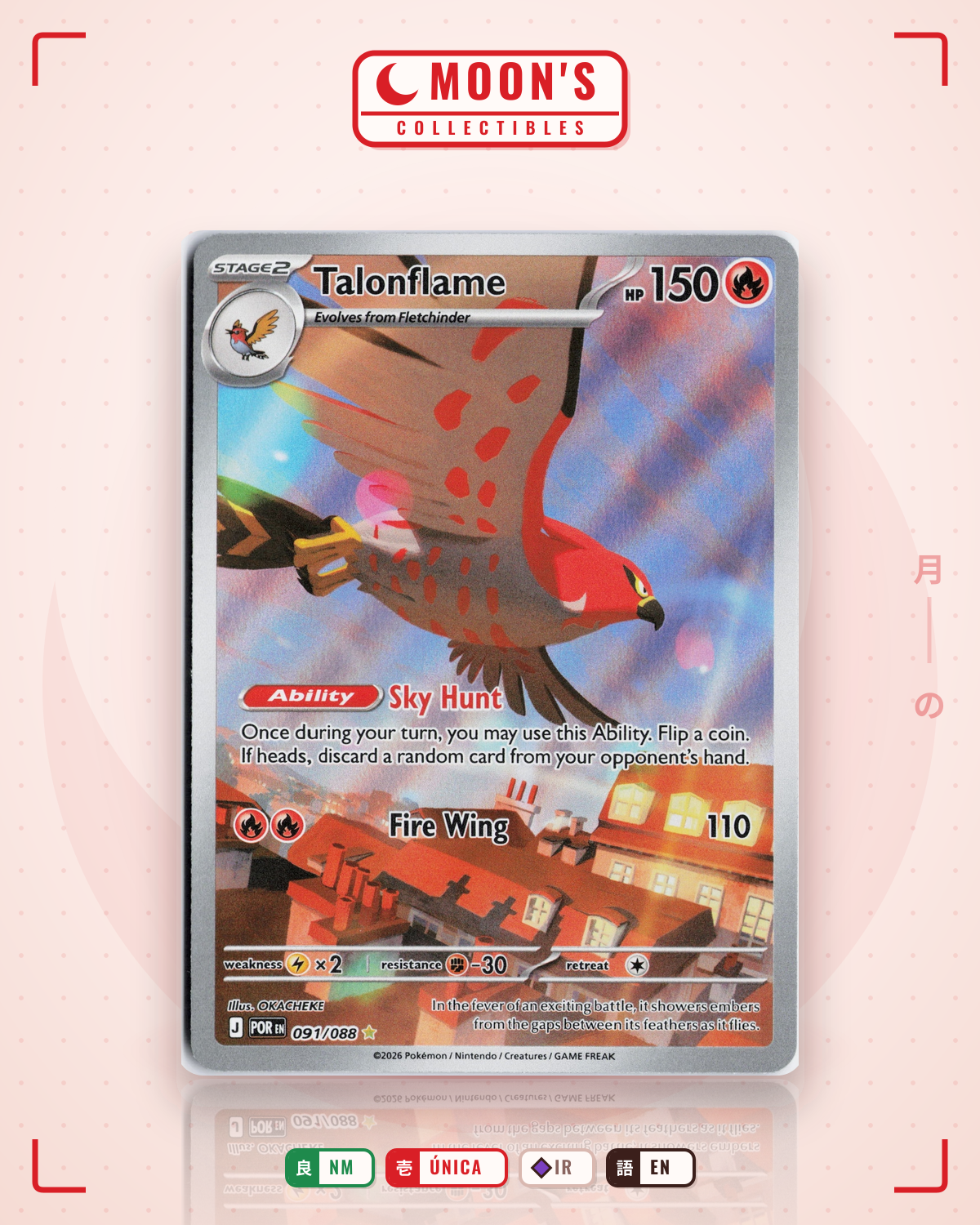 Carta Pokémon Talonflame · Perfect Order #091/088 (NM) — pieza única en Moon's Collectibles México