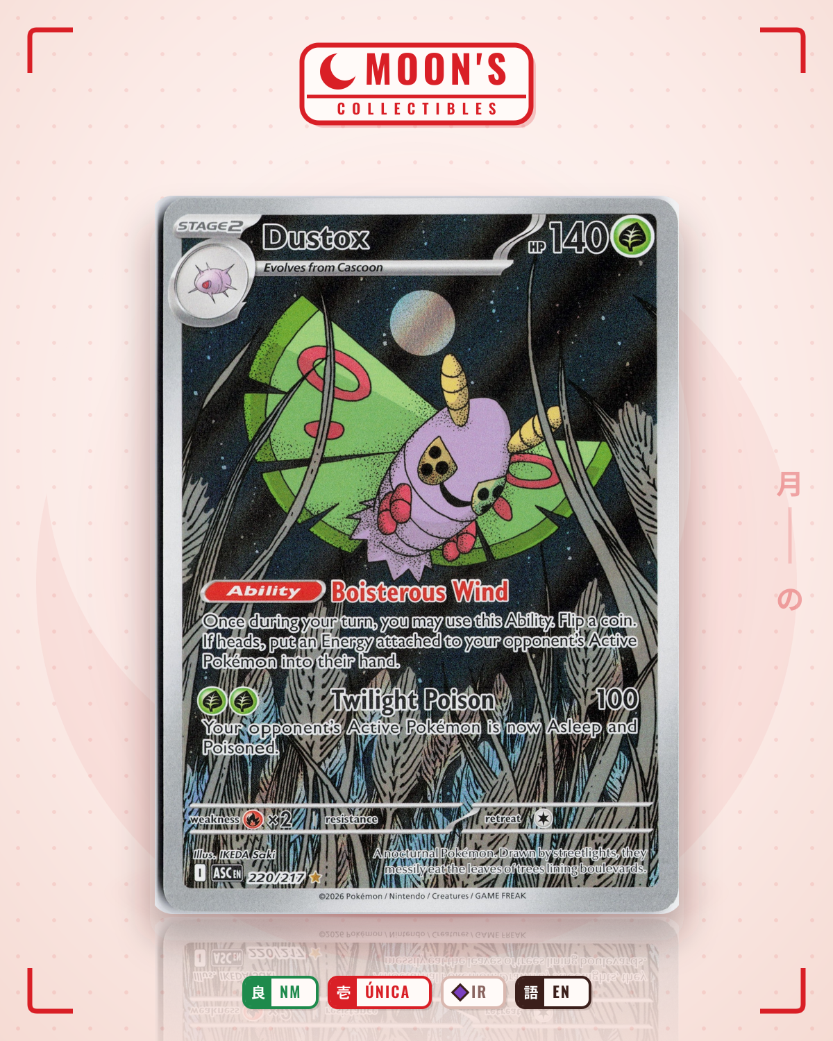 Carta Pokémon Dustox · Ascended Heroes #220/217 (NM) — pieza única en Moon's Collectibles México