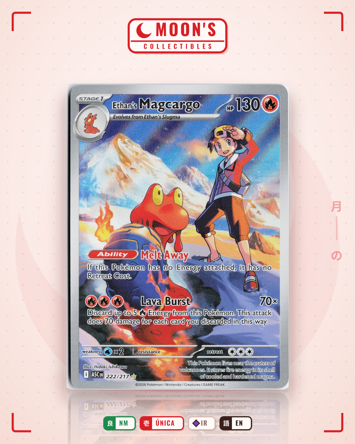 Carta Pokémon Ethan's Magcargo · Ascended Heroes #222/217 (NM) — pieza única en Moon's Collectibles México