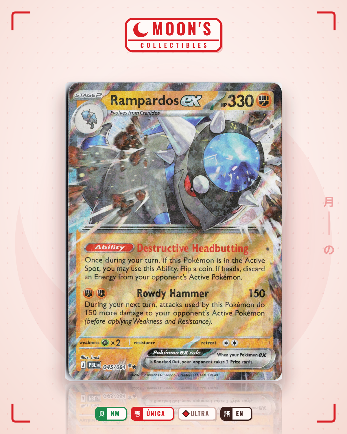 Carta Pokémon Rampardos ex · Pitch Black #045/084 (NM) — pieza única en Moon's Collectibles México