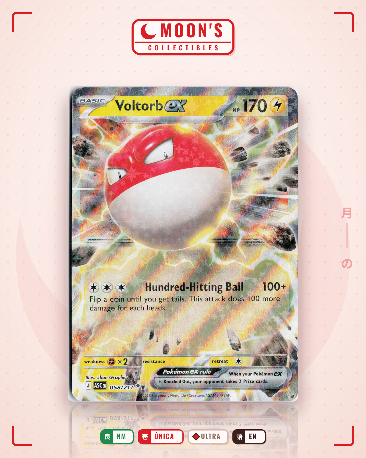 Carta Pokémon Voltorb ex · Ascended Heroes #058/217 (NM) — pieza única en Moon's Collectibles México