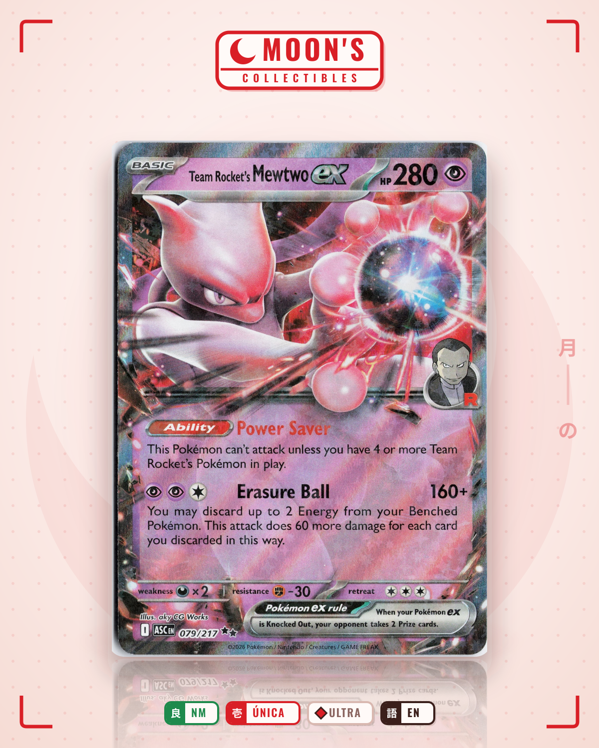 Carta Pokémon Team Rocket's Mewtwo ex · Ascended Heroes #079/217 (NM) — pieza única en Moon's Collectibles México